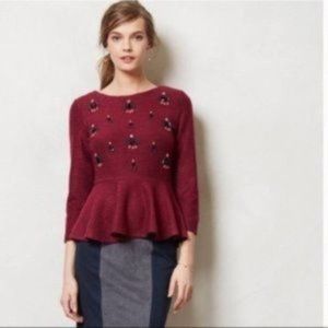 Anthropologie Dolce Vita Raspberry Pink Mimosa Jeweled Peplum Top Extra Small